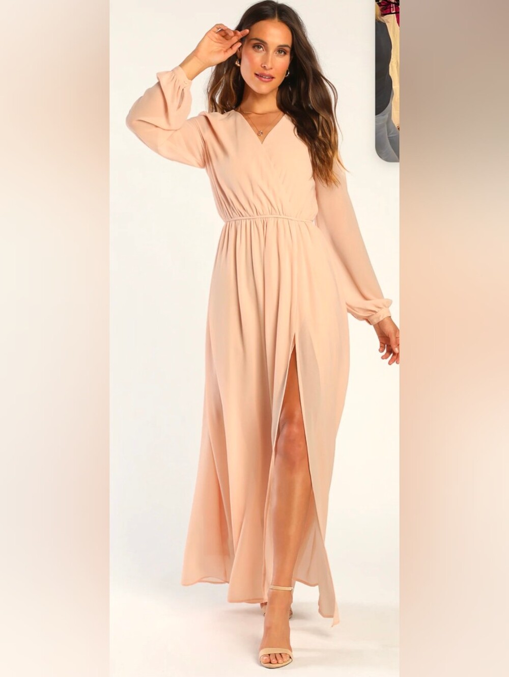 Lulu's sz L Blush Pink Long Sleeve V-Neck Maxi Dress